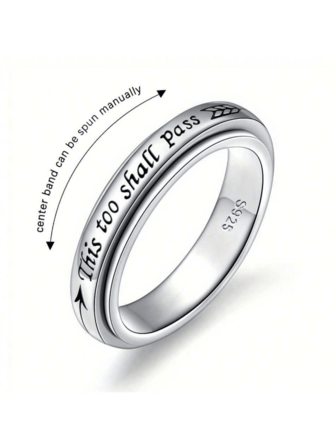 Silver Rotating Ring - "This Too Shall Pass", Sizes 7-9, Bohemian Retro Style, Suitable For Both Men And Women