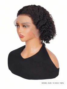 Eulisi Tóc giả Bob ngắn bằng tóc thật 13X4 Tóc giả ren phía trước xoăn bằng tóc thật cho phụ nữ Tóc giả ren phía trước trong suốt không keo 180 mật độ Tóc giả tóc thật được nhổ sẵn với tóc con Đường chân tóc tự nhiên (8-14 inch) - màu đen - Xem 14