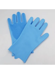 1-Pair Heavy-Duty Silicone Gloves - Waterproof, Heat-Resistant Up To 446°F, Non-Slip Grip - Dishwasher , & Powder-Free - For Kitchen, Bathroom, Car Cleaning, Pet Bathing, Household Chores - Household Cleaning Gloves, Kitchen Cleaning, Flexible Design, Highquality Material, Home Cleaners - 藍色 - 查看 5