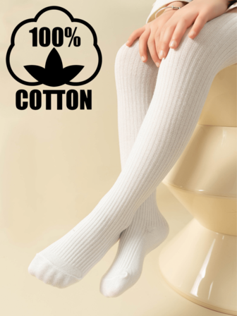 1 par bomullsstrumpbyxor med vertikalt randiga, enfärgade för flickor, lämpliga för höst/vinter