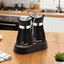 3 Pieces Set (Holder+2 Cans) Salt And Pepper Jar Seasoning Bottle, Salt Bottle, Pepper Bottle Can Be Used For Christmas Gifts, Kitchen Supplies, Multiple Colors To Choose From, Kitchen Household Seasoning Bottle, Kitchen Bottom Seasoning Bottle