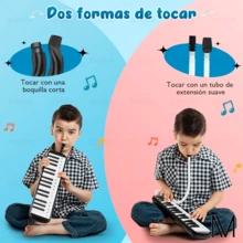 Melodica Escolar 32 Tecla Instrumento Con Estuche, Piano De Aire Melódica Con Teclado Pianica Con 1 Tubo Largo Suave, 1 Boquilla Corta, Pegatinas De Notas Musicales Y Cordones - Negro - Ver 3
