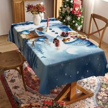 1/20pcs Christmas Tablecloth - Blue Themed Snowman Pattern Tablecloth, Durable Polyester Material Tablecloth - Indoor And Outdoor Holiday Party Decorations - Perfect For Rustic, Modern Or Traditional Tables - Easy To Clean Christmas Decorative Gift, Machine Made