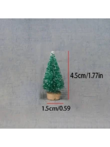 12/20/24 Pieces Tabletop Christmas Tree 4.5cm/1.77inch Green Decorations Mini Christmas Tree Pine Wood Tabletop Decorations Mini Set Party Decorations, Christmas Decorations, New Year Gifts - Blue-green - View 3