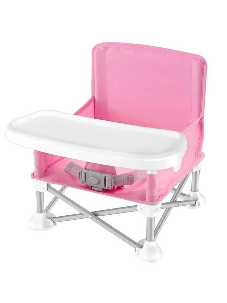 Asiento elevador para bebés, Silla De Comedor Para Bebe Desmontable con Ajuste, asiento elevador plegable portátil con bandeja extraíble y bolsa de viaje para comer, acampar y viajar - Rosa - Ver 1
