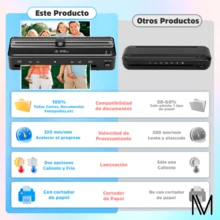 A4 Laminadora Enmicadora Térmica/frio, 6 en 1 Incluye 300 Micas Y Cortador, Fileteador, Perforador, Calentamiento en 60S, 320 mm/min, 55 dB,A4/A5/A6/A7/3R/2R, Para Casa U Oficina,En Frío Y En Caliente - Negro - Ver 8