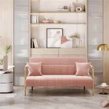 1pc Velvet Upholstered Sofa Couch, Chic Sofa With Mid-Height Backrest, Elegant Loveseat With Gold-Tone Metal Legs For Bedroom, Studio, Office - 粉色 - 查看 3