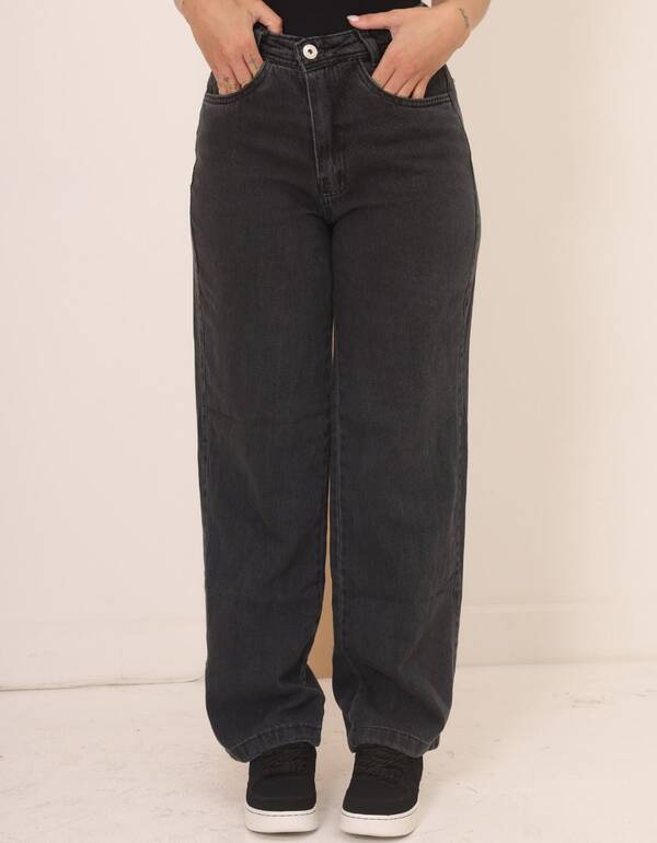 Calça Jeans Wide Leg Feminina Cintura Alta Tecido Grosso Elegante Confortável Vintage 100% Jeans Algodão