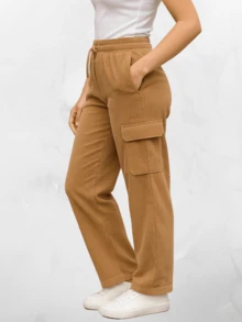 Pantalón de Pana Tipo Cargo para Mujer de Pana.  Cintura Elástica. - Camel - Ver 3