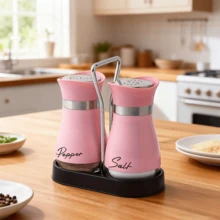 3 Pieces Set (Holder+2 Cans) Salt And Pepper Jar Seasoning Bottle, Salt Bottle, Pepper Bottle Can Be Used For Christmas Gifts, Kitchen Supplies, Multiple Colors To Choose From, Kitchen Household Seasoning Bottle, Kitchen Bottom Seasoning Bottle