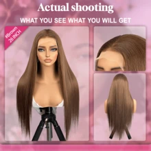 5*5 13*4 13*6 巧克力棕色直发假发 200% 密度 即戴即用 无胶假发 女士真人混纺发 预先拔毛 预先剪裁 直发 透明蕾丝前假发 真人混纺发假发 无胶蕾丝前闭合 即戴即用假发 - 棕色 - 查看 4