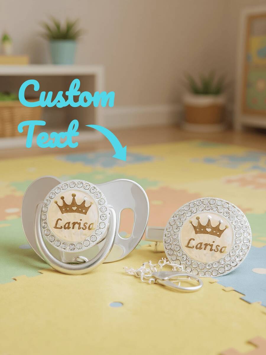 1pc Customizable Name Pacifier, Suitable For Baby Boys & Girls, Soft Silicone Material, With Dust Cover, Leopard Print & Marble Letter Design, Multiple Colors Available. Unique Baby Essential, Fashionable Baby Accessory, Thoughtful Baby Christening Gift, Gender Reveal Gift. - Multicolor - View 1