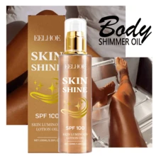 100ml 身体闪光油，用于闪光身体、面部和头发的化妆配件，持久防水且不油腻，女士高光按摩闪光身体油闪粉，Y2K 化妆派对海滩旅行假期 - 棕色 - 查看 4