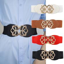 1件/2件/3件装女士树叶扣链条弹力细腰带，可搭配连衣裙和西装