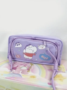 Crayon Shin-chan Federmäppchen aus Oxford-Stoff mit Frontöffnung, Lila Edition, cooler und effizienter Schreibwarenbehälter mit robuster Konstruktion und bezauberndem Design, ideal für Schulbedarf, Büroorganisation oder Reisebedarf, perfektes Geschenk für Cartoon-Fans und Studenten, die funktionale Schreibtischartikel benötigen