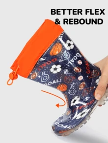 Kids' Rain Boots, Cute Cartoon Pattern, PVC Material, Lace-Up Design, Elastic Shiny, Suitable For Outdoor Play - Navy Blue - View 2