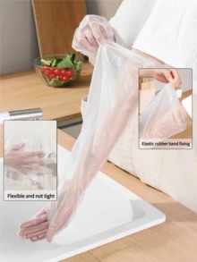 10/20/40只装一次性PE臂手套厨房家用清洁防水弹力抽绳加长臂手套 - 彩色 - 查看 3