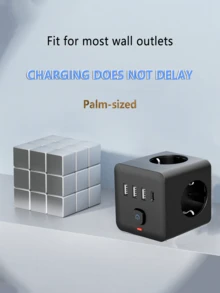 1pc 7-In-1 Multifunctional Power Strip, Equipped With Surge Protector, 3 EU Power Sockets, 3 USB-A Ports, 1 USB-C Port, Wall Adapter With Overload Protection And Independent Switch, Suitable For Home, Office, Travel, Bedroom, Gaming Room And More