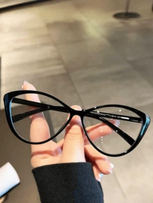 1pc/2pcs New Retro Fashion Lightweight Cat Eye Eyeglass Frames, Daily Casual Plain Glass Black Frame, Vintage Style  Plain    Casual    None - 黑色 - 查看 9