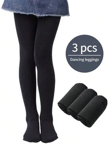3pcs Plain Colored Kids Dance Stirrup Tights, Soft & Comfortable Leggings For Dance Practices, All Season - Multicolor - View 25