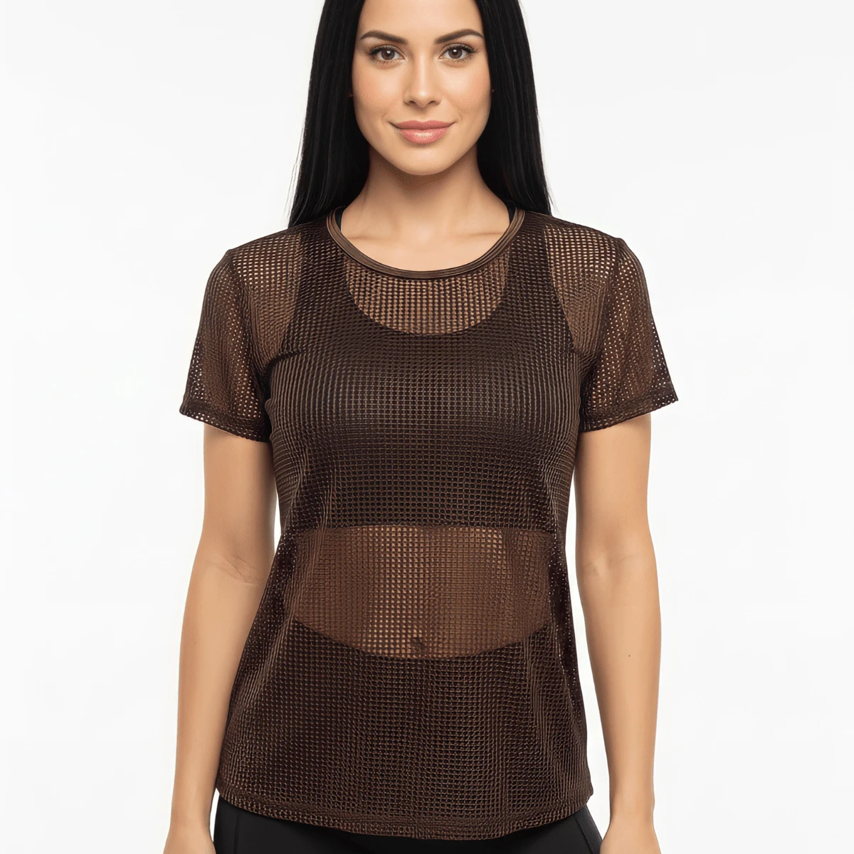 Women's Blouse Transparent Mesh Fitness Fashion Gym Casual Loose - Rỉ Nâu - Xem 1