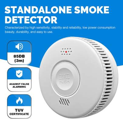 Detector de alarme de fumaça, alarme de fumaça automático autônomo, sensor de alarme de incêndio fotoelétrico independente, dispositivo de detecção de incêndio residencial, detector de fumaça sem fio, alarme de fumaça residencial, detector de fumaça de alarme de incêndio, alarme de fumaça compacto com indicador LED e botão de silenciar, alimentado por bateria (inclui 2 pilhas AA), fácil instalação, bateria de longa duração de até 3 anos, adequado para casa, escritório, escola