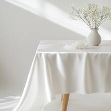 1pc White Satin Tablecloth, Wrinkle & Stain Resistant, Washable - Suitable For Home, Wedding, Party, Cafe, Picnic, Rectangular Shape, Multiple Sizes Available