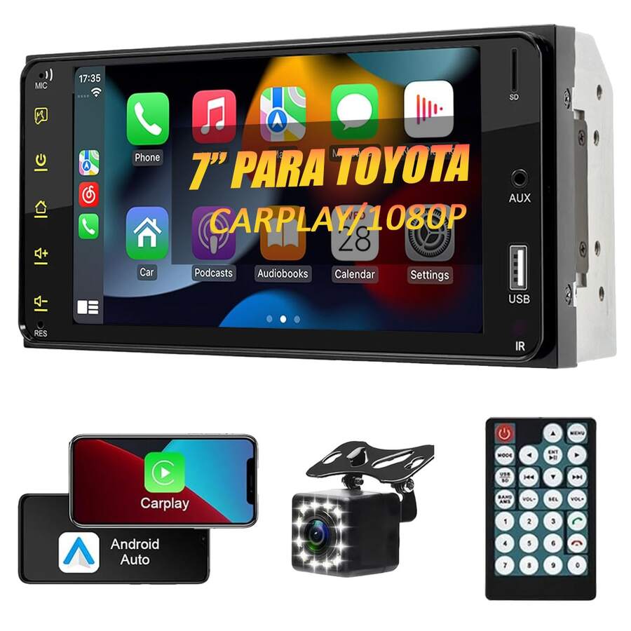 Auto Estéreo 2 Din Para Toyo ta 7 Pulgadas Pantalla Carplay Mirrorlink Bluetooth Cámara Fm - Negro - Ver 1