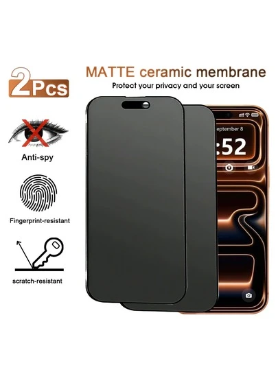 2pcs Matte + Privacy Screen Protector Film, Ceramic Soft Film, Compatible With IPhone 17/17 Air/17 Pro/17 Pro Max/16 Pro Max/15 Pro Max/14 Pro Max/13/12/11 Pro Max, Full Screen Protection, Privacy Protection, Anti-Peeping, Anti-Fingerprint, Anti-Sweat, Wear-Resistant, Anti-Spy Protection Film, Smooth Touch, Bubble-Free, Edge Anti-Fog, Phone Screen Protector, Non-Silicate Glass