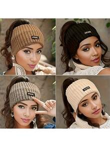 1/4pcs Women's Knitted Thickened Winter Headbands - Fashionable Simple Sweet Style, Soft Comfortable Wide Elastic Hair Bands For Daily Wear/Color Difference Is A Normal Phenomenon