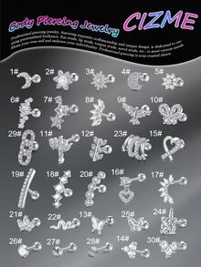 CIZME 1 件 16g 软骨耳钉耳屏耳钉软骨穿孔首饰前耳钉耳钉车耳甲海螺不锈钢穿孔首饰，不锈钢耳钉男女款向日葵月亮花星蝴蝶心叶蛇心 CZ 16G 软骨耳环套装螺丝后耳环耳钉穿孔首饰，16G 软骨耳环不锈钢耳钉球背软骨耳钉海螺穿孔首饰女士