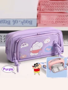 Crayon Shin-chan Federmäppchen aus Oxford-Stoff mit Frontöffnung, Lila Edition, cooler und effizienter Schreibwarenbehälter mit robuster Konstruktion und bezauberndem Design, ideal für Schulbedarf, Büroorganisation oder Reisebedarf, perfektes Geschenk für Cartoon-Fans und Studenten, die funktionale Schreibtischartikel benötigen