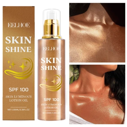 100ml Body Shimmer Oill,Make Up Accessory For Shimmering Body, Face And Hair,Long Lasting Waterproof And Non Greasy,Women Highlighting Massage Shimmer Body Oil Glitter,Y2K Makeup Party Beach Travel Holiday