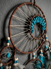1pc Retro Turquoise Dreamcatcher With Life Tree Decorative Hanging Ornament, Colorful Feather Wind Chime Wall Decoration (Feathers Are Artificial) Gifts Birthday Graduation - Turquoise Rings - View 10