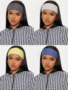 1 pezzo/4 pezzi Fascia elastica con stampa a pois retrò, versatile per la vita quotidiana, lo yoga, attività all'aperto, accessorio per capelli di moda per donne, sciarpa invernale per donne