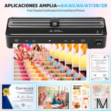 A4 Laminadora Enmicadora Térmica/frio, 6 en 1 Incluye 300 Micas Y Cortador, Fileteador, Perforador, Calentamiento en 60S, 320 mm/min, 55 dB,A4/A5/A6/A7/3R/2R, Para Casa U Oficina,En Frío Y En Caliente - Negro - Ver 2