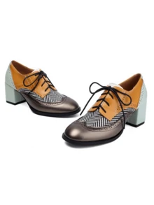 Oxfords Women High Heels And Single Shoes Ladies' Business Loafers Shoes Lace Up Fashion Cool Luxury Outdoor Fall Dress Shoes - 灰色 - 查看 6