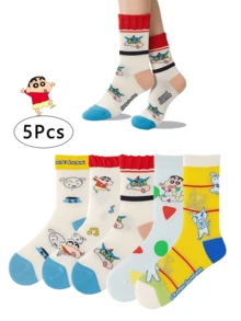 CRAYON SHINCHAN 3 أزواج من الجوارب ذات نمط الرسوم المتحركة الكرتونية لشين تشان، مناسبة للأزياء اليومية للنساء وكهدايا لحفلات المناسبات