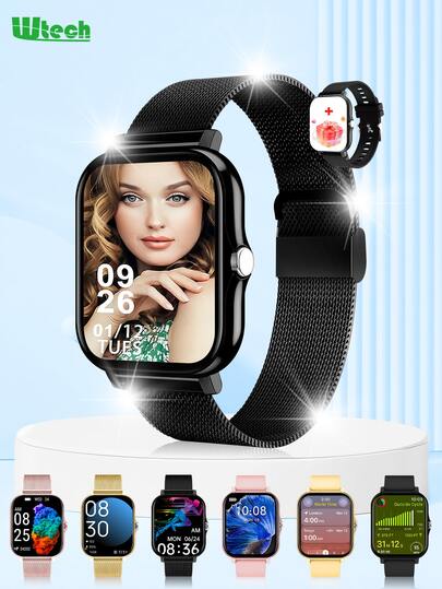WTECH Smartwatch para hombre y mujer, correa de metal + silicona, reloj HD para mujer, monitoriza hasta 196 deportes, pulsera inteligente, deportivo para hombre y mujer, reloj casual negro