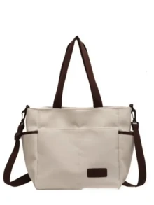 Simple Solid Color Canvas Tote Bag For Women, Large Capacity Crossbody Bag, Portable Travel Shoulder Bag, Casual Satchel Bag For Outdoor Travel Or Commuting Work, Vintage Multi-Pocket Handbag All-Match Square Bags For School