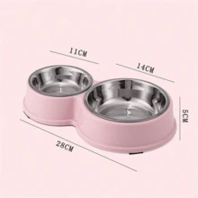 Double Stainless Steel Feeder And Waterer For Pet Dogs Or Cats With Non-Slip - Pink - View 2