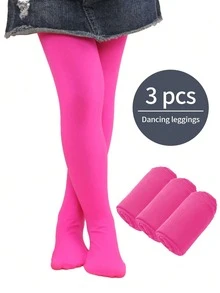 3pcs Plain Colored Kids Dance Stirrup Tights, Soft & Comfortable Leggings For Dance Practices, All Season - Multicolor - View 17