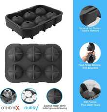 6-Grid Round, Skull-Shaped, And 4-Grid Rose-Shaped Ice Cube Balls. Large Ice Cube Maker Suitable For Whiskey Cocktails And Homemade Beverage Refrigeration Ice Molds - Black - View 4