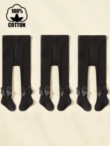 3 Pairs Cotton Butterfly Striped Tights For Girls, Children Pantyhose Stockings, Spring/Autumn - Black - View 12