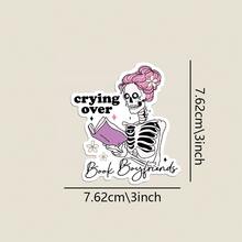 1PC "Crying Over Book Boyfriends" Skeleton Reader Sticker – Dramatic Romance Meme, Waterproof Vinyl For Tablet Covers, Bookshelves & Bookish Hearts. Stickers Scrapbook Supplies Funny Stickers Scrapbooking Supplies Kindle - Multicolor - View 2
