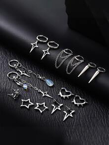 Yanxyad Đôi bông tai tua rua phong cách Gothic, Grunge, Emo, Punk, Y2K, Hàn Quốc, unisex (1/8 chiếc), quà tặng trang sức Giáng sinh. - Bạc - Xem 2