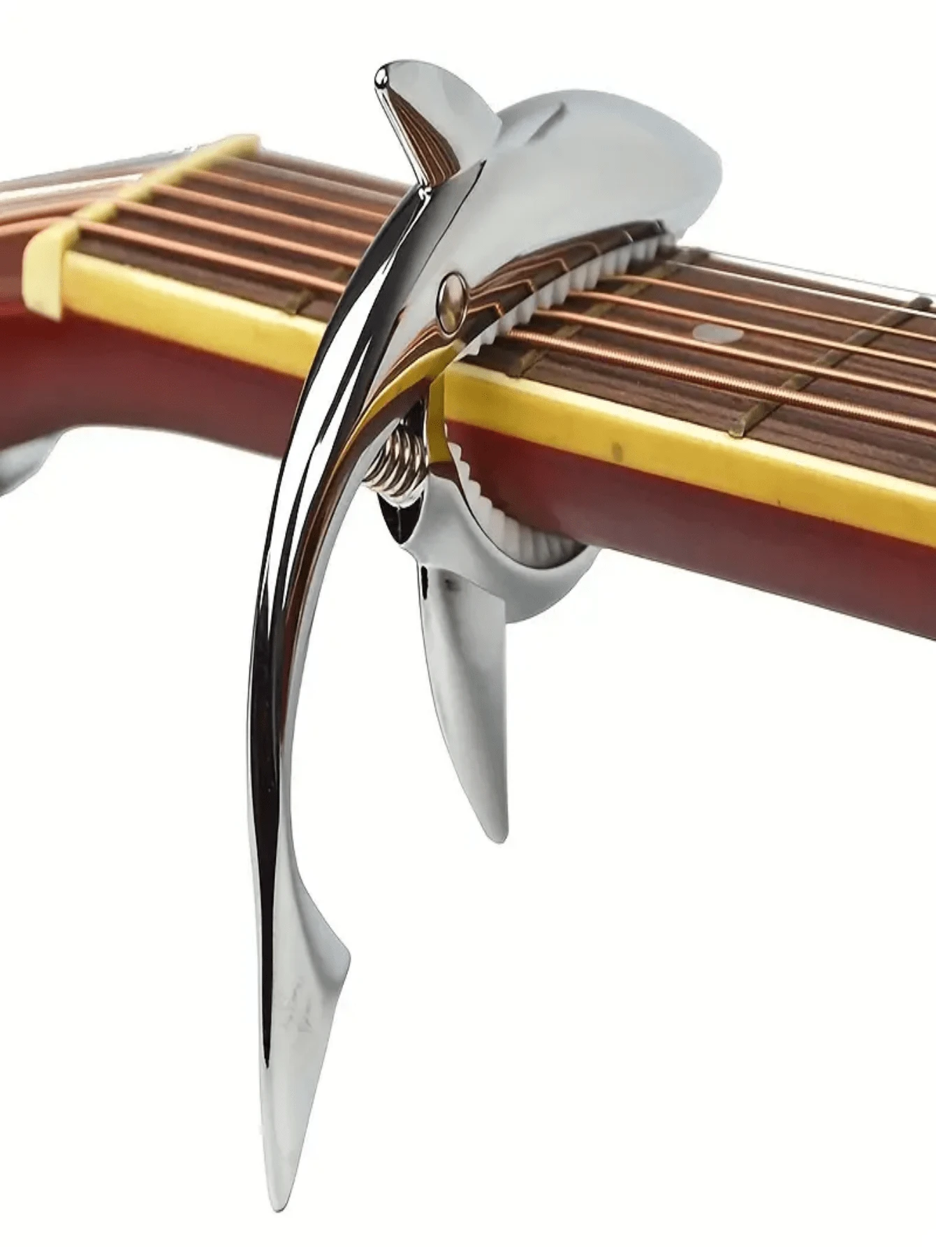 1pc Fashionable & Unique Metal Shark Guitar Capo, Zinc Alloy Capo For Acoustic Guitar With Tuning Function And Sound Variation, Suitable For Acoustic And Electric Guitar, Ukulele, Musical Instrument Accessory, Guitar Accessory, Bass Capo, Precise Tuning, No Pitch Drift, Strong Clamping - Multicolor - View 1
