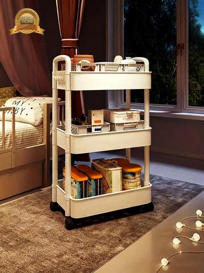 3-Tier Rolling Utility Cart With Wheels – Durable Lightweight Storage Organizer For Kitchen, Bathroom, Bedroom, Easy To Move Storage Trolley For Spices, Utensils & Household Items