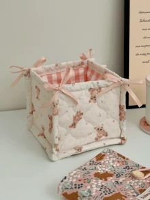 Bear Storage Basket – Hand-Quilted Cute Home Snack Holder, Desktop Small Item Organizer.