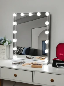 1 pieza Bombilla de 4/6/8/10/12/14 luces, Luz de espejo de maquillaje LED, Luz de espejo de tocador alimentada por USB de tres colores, Luz de maquillaje LED, Luz de relleno regulable y ajustable de color, Lámpara de tocador, Iluminación de dormitorio, Bombilla, Espejo, Peinado de dormitorio, Mesa de vestir de dormitorio - Luz de espejo - Ver 7